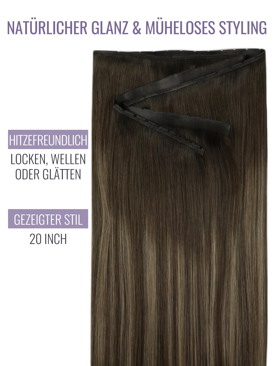 Detalle de Fshine Extensions Echthaar Tressen Mittelbraun mit Hellblonden (55 cm, 50 g) – Butterfly-Weft für schmerzfreie Installation