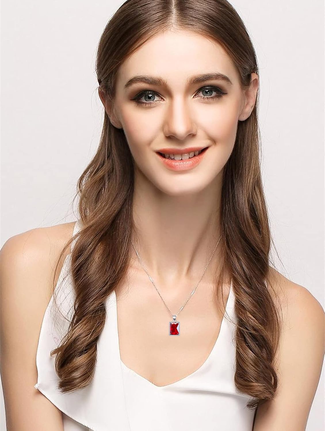 Detalle 2 de VONSSY Elegant Rectangle Gemstone Necklace 18"