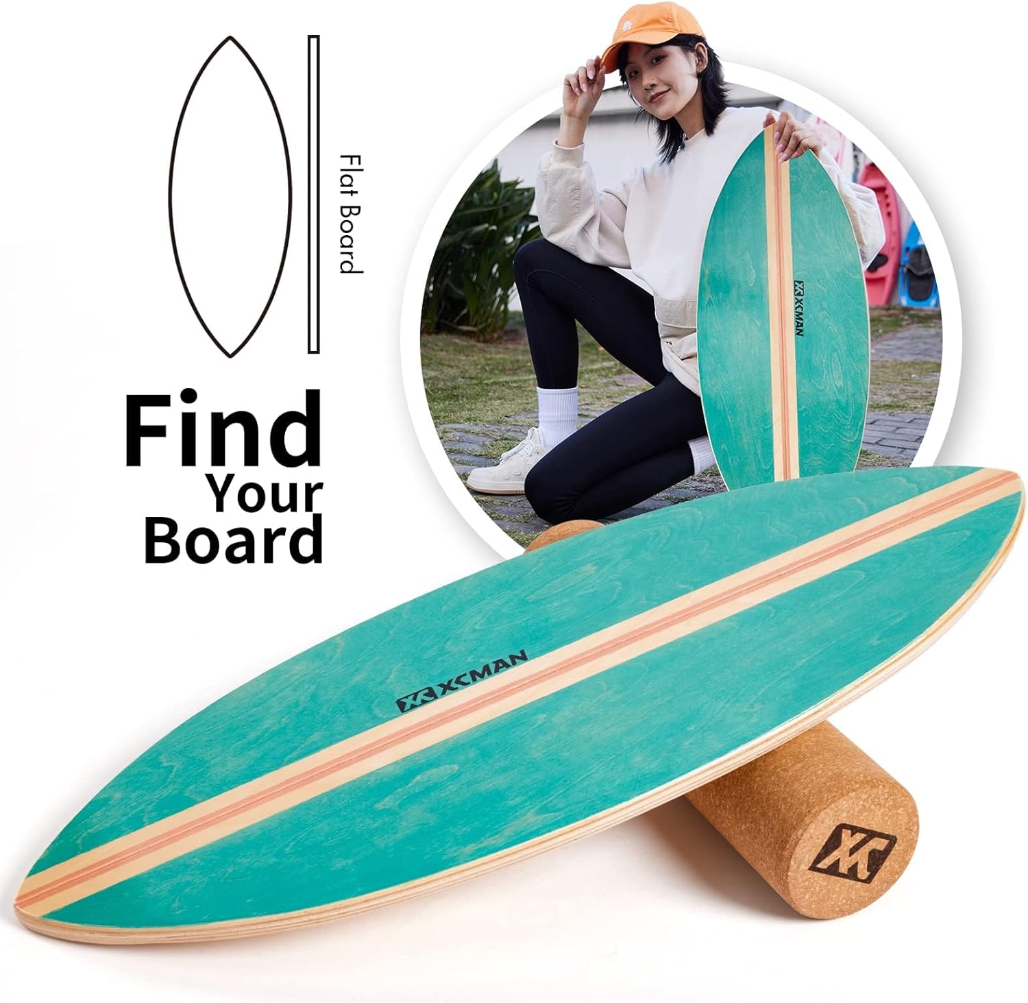 Thumbnail 1 de XCMAN Tavola da surf Balance Trainer con rullo in legno: equilibrio stabile e versatile per casa e palestra