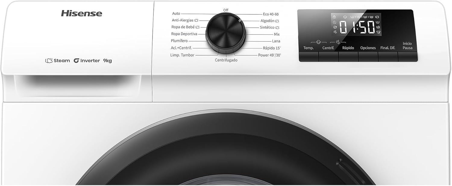 Thumbnail 4 de Hisense WF1Q9041BW: Lavadora 9 kg, 1400 rpm, Vapor 99,9% y tecnología Inverter