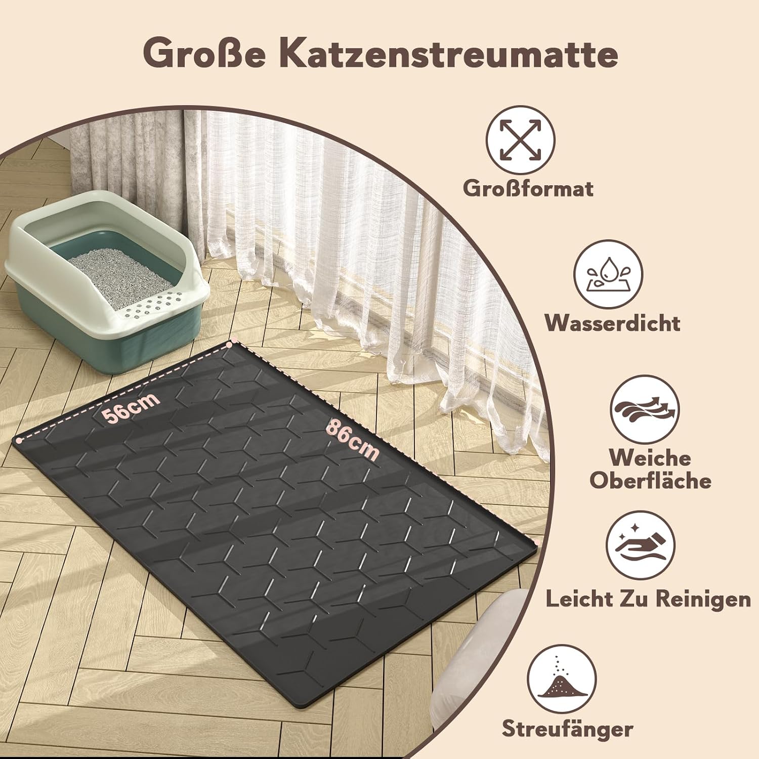 Thumbnail 3 de Garoopion Katzenklo Matte 86x56 cm – Silikon-Unterlage mit wasserdichtem Rand