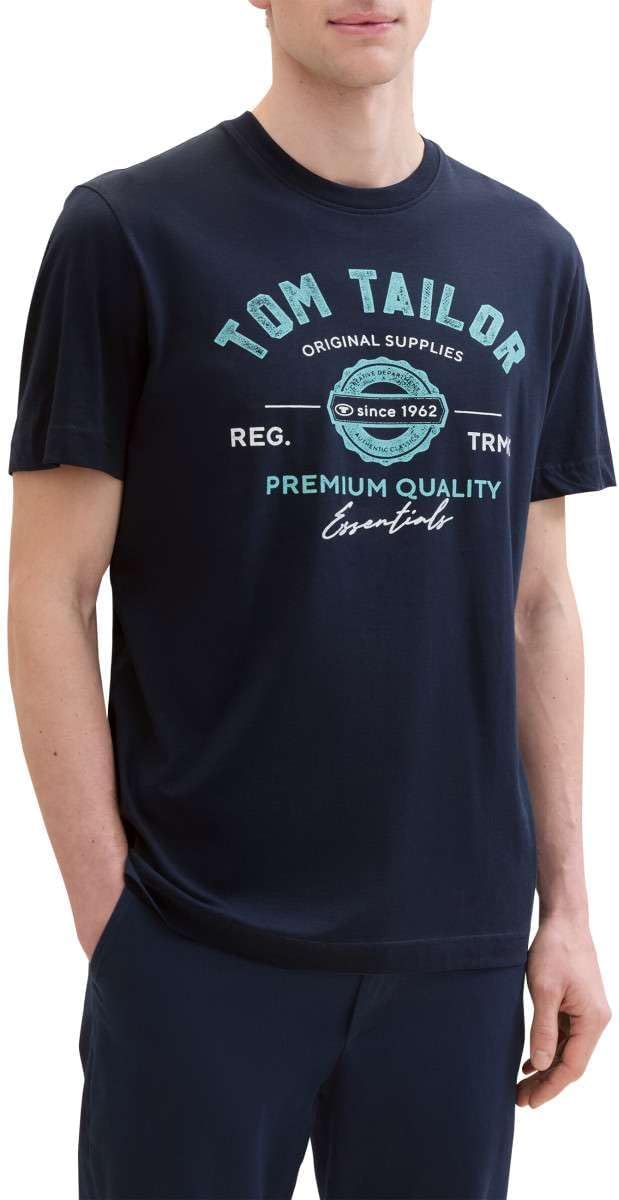 Detalle de TOM TAILOR Herren T-Shirt aus Baumwolle mit Logo-Print