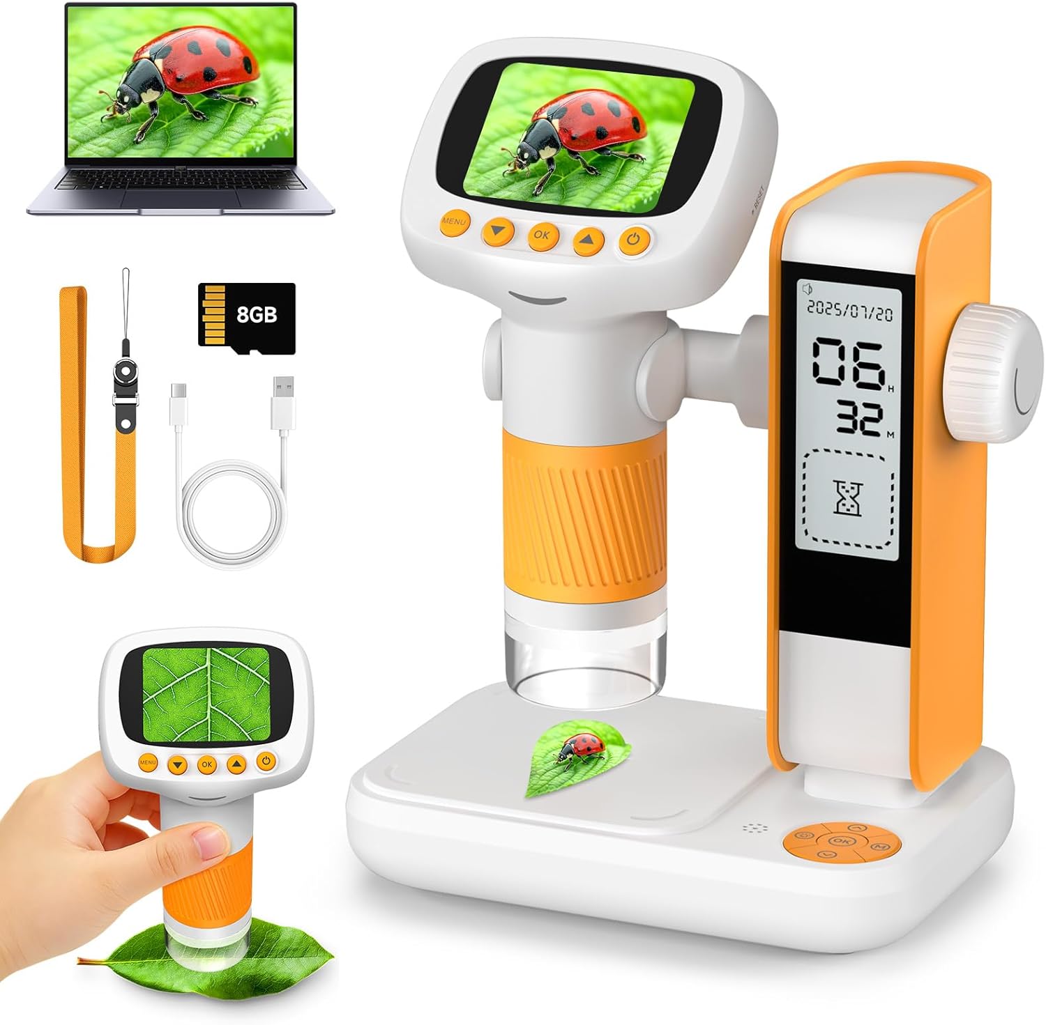 Detalle de 2 in 1 Microscope for Kids & Alarm Clock — 1000x Handheld Digital Microscope with 2" IPS Screen