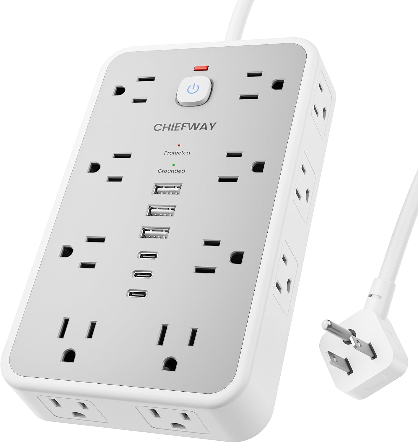 Detalle de Surge Protector Power Strip with 6 USB Ports and 16 Outlets — 6ft Flat Plug, 2400J