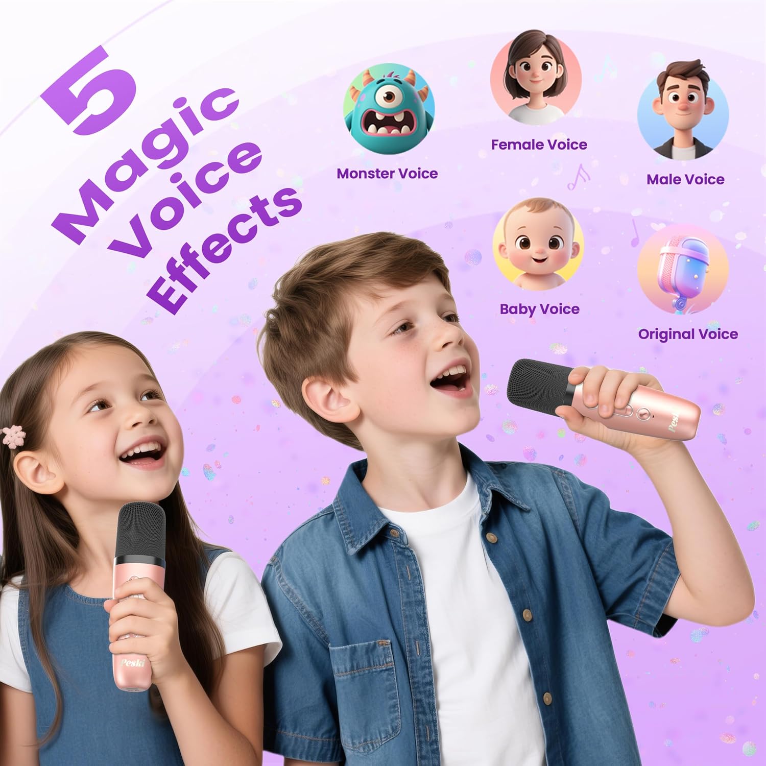 Detalle de Mini Karaoke Machine: Portable Bluetooth Speaker with 2 Wireless Microphones