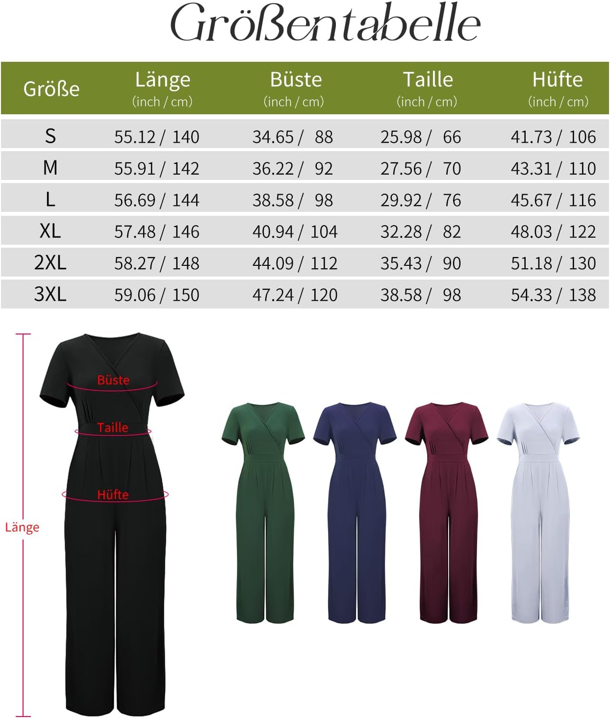 Thumbnail 5 de Tanmolo Damen Jumpsuit Elegant Sommer – Kurze Ärmel, V-Ausschnitt, weitem Bein, Taschen, High-Waist