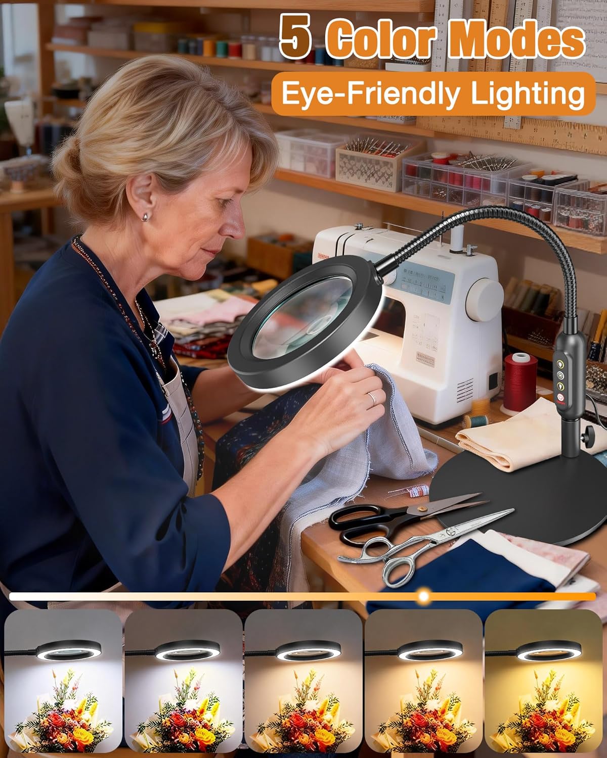 Thumbnail 2 de 30X 10X Magnifying Glass with Light and Stand — 5 Color Modes, Stepless Dimmable, HD Lens, Gooseneck