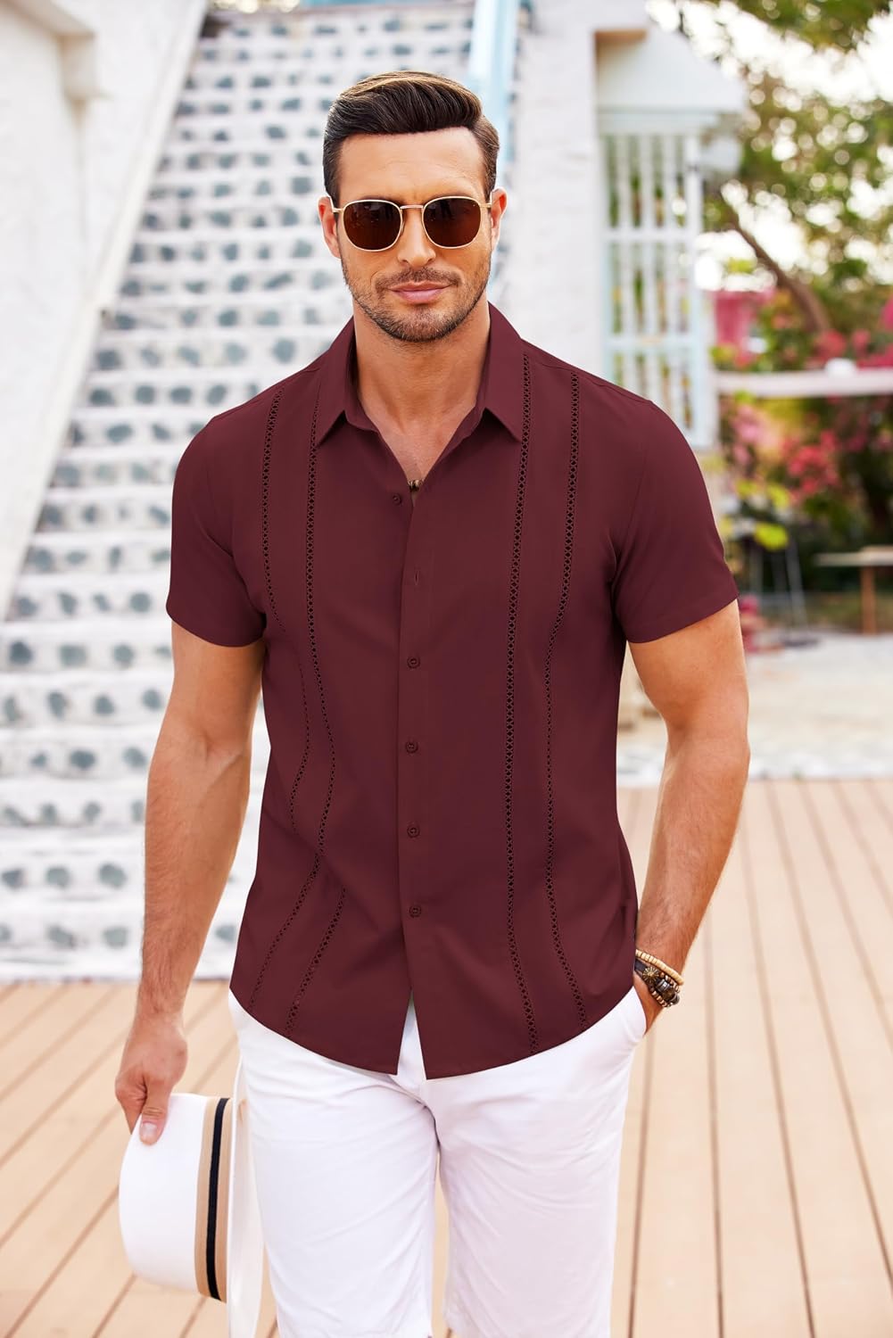 Detalle de COOFANDY Men's Cuban Guayabera Shirt Short Sleeve Button Down