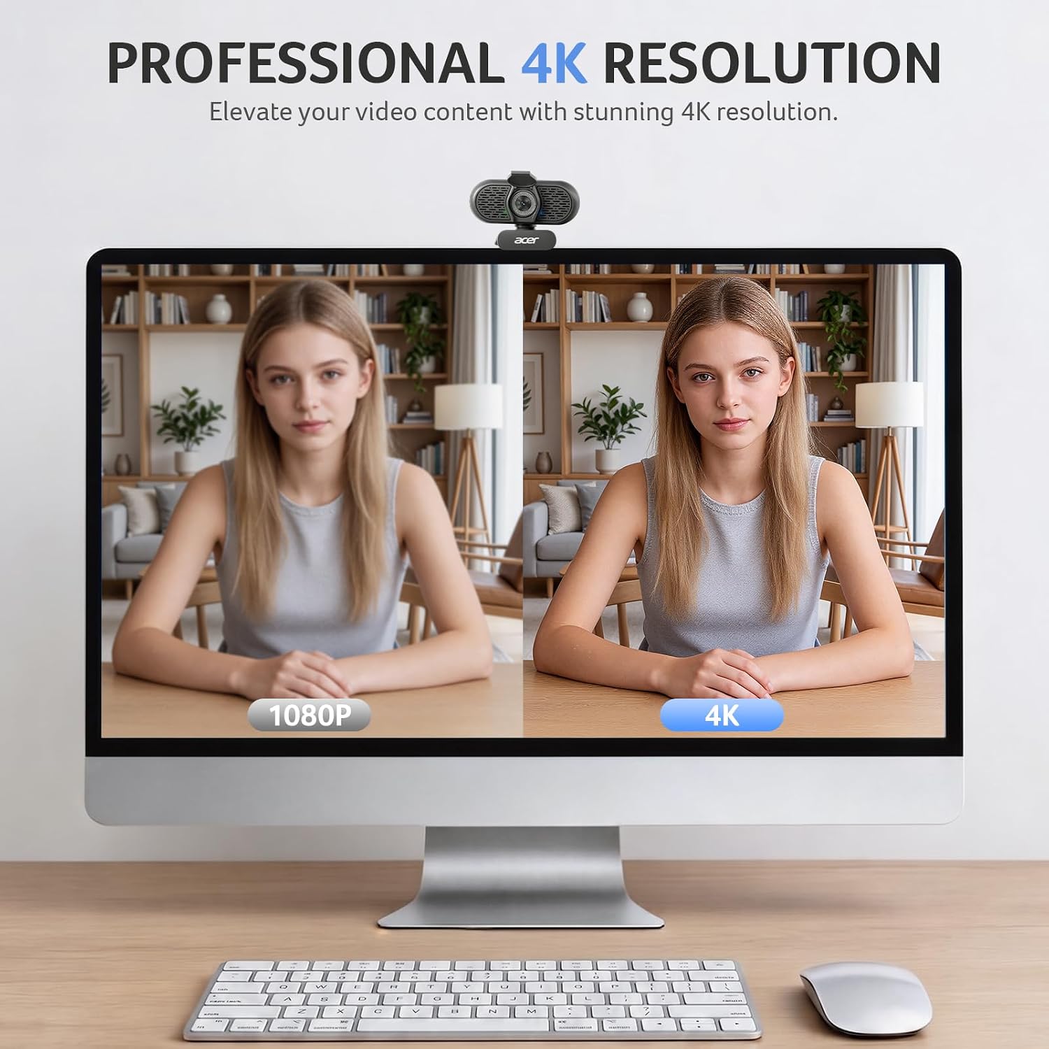 Thumbnail 1 de Acer A640 4K Webcam with PDAF Autofocus, AI Noise-Canceling Mic and Privacy Shutter