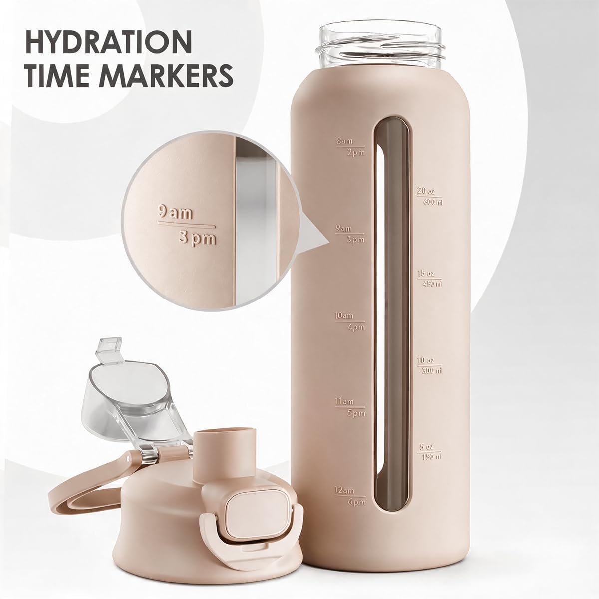 Detalle de SANDJEST SJ-DW-GL-WB24LL 24oz Glass Water Bottle with Silicone Sleeve
