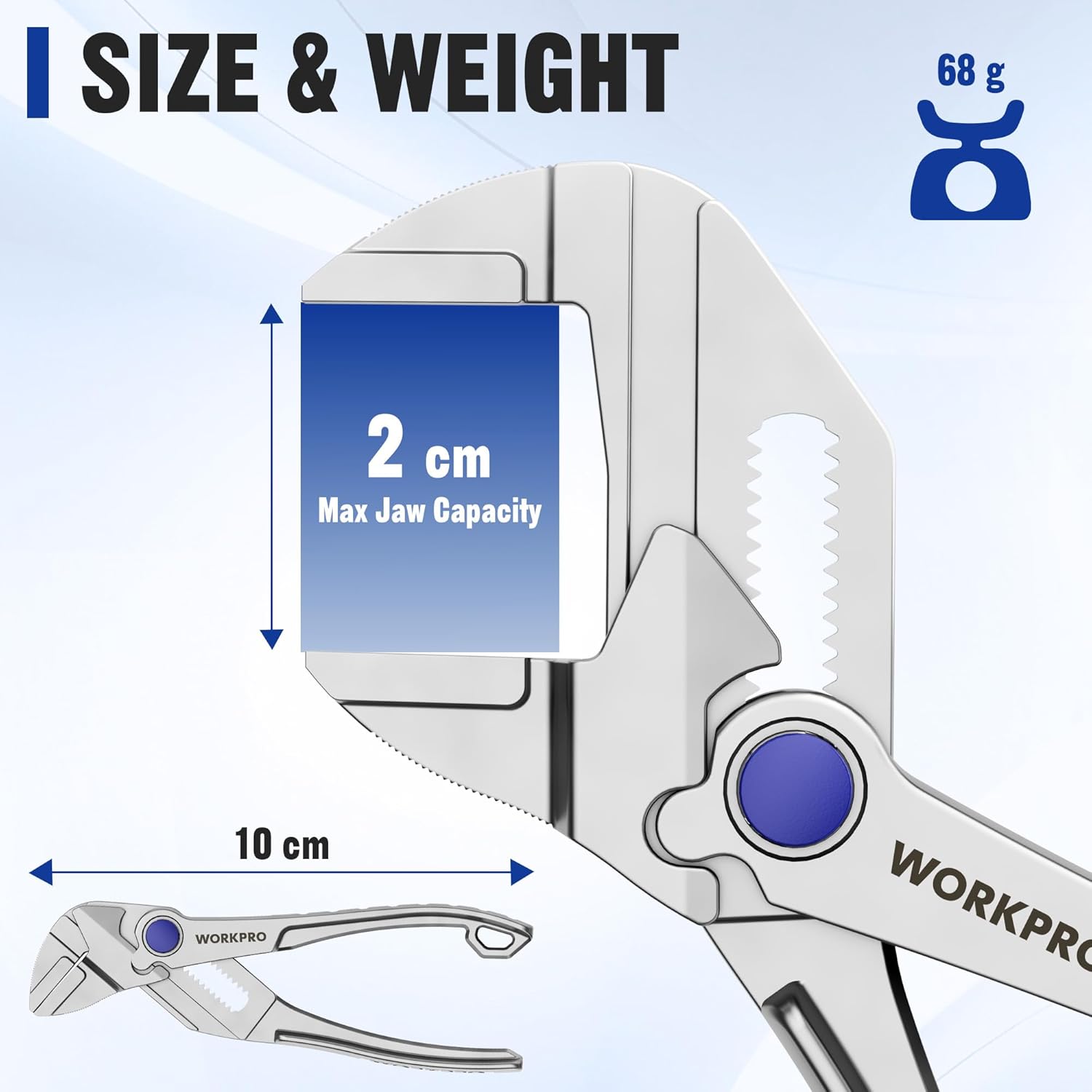 Detalle 2 de WORKPRO 100 mm Mini Pliers Wrench: Self-Adjusting Parallel Jaws