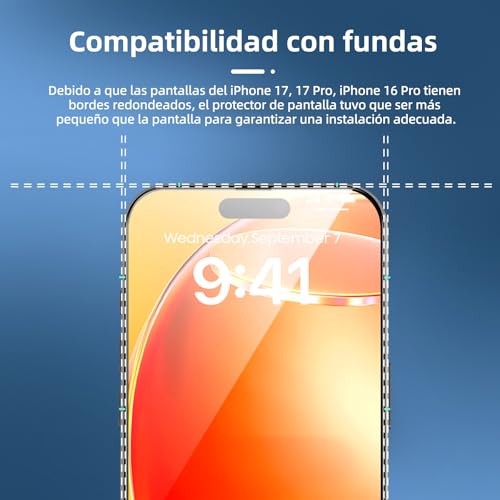 Detalle 2 de NEW'C Protector Pantalla para iPhone 17/17 Pro y 16 Pro | Vidrio templado 9H con instalación automática