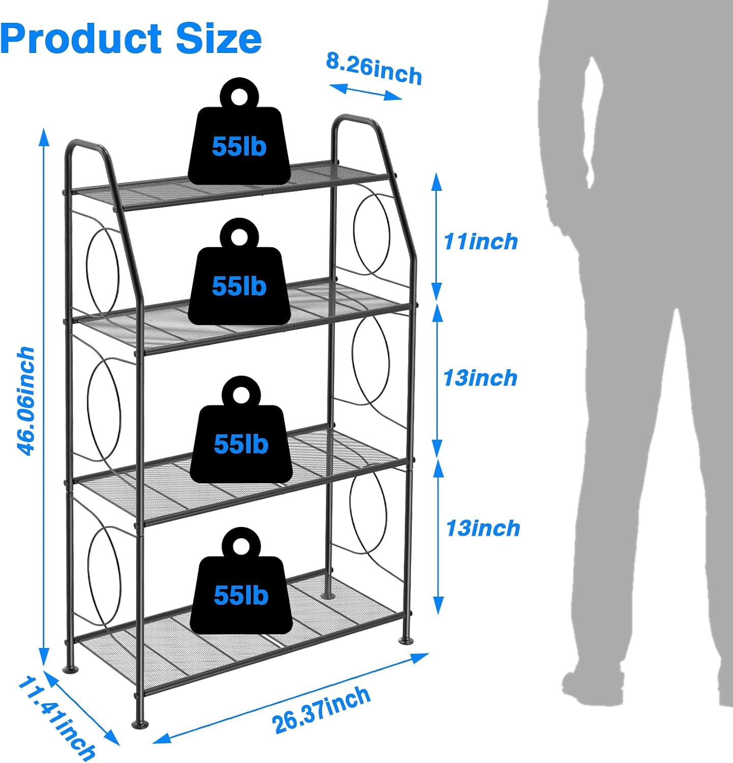 Detalle de VyGrow 4-Tier Metal Plant Stand, Black, Powder-Coated for Indoor or Outdoor Use