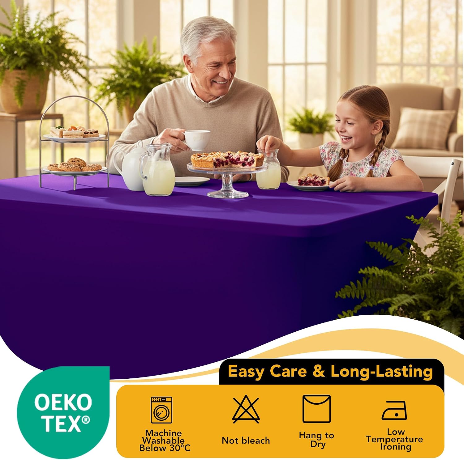 Thumbnail 6 de Dailyset 6-Pack Premium Purple Spandex Tablecloths for 8ft Rectangular Tables