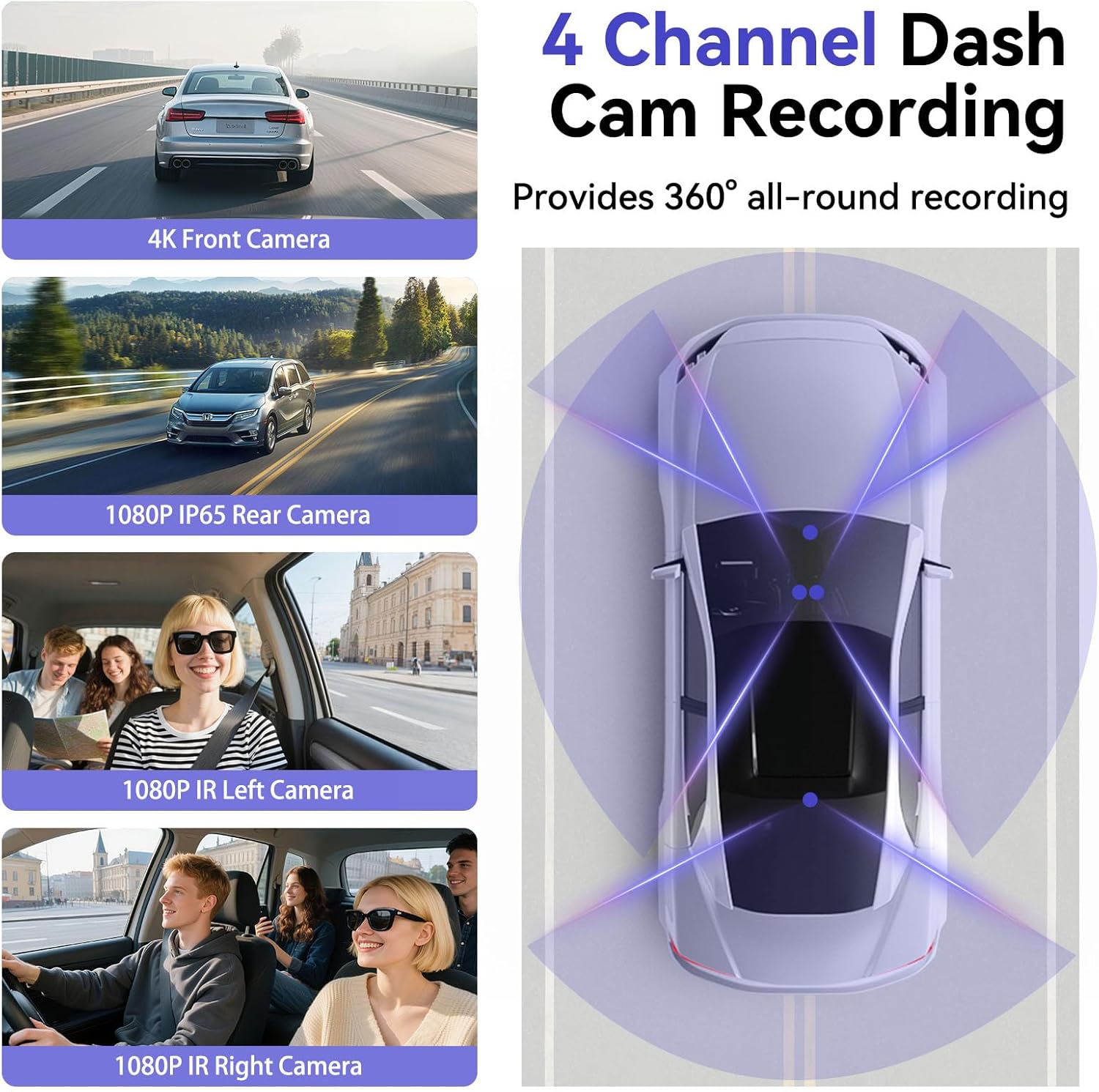 Detalle 2 de 4K Dashcam Auto vorne hinten – 4-Kanal-Überwachung mit WLAN, G-Sensor & Parkmodus