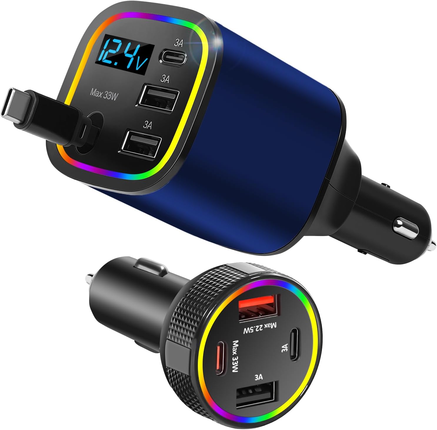 Detalle de Austepax CR02+CR01 4-in-1 Car Charger Set, 78W Retractable USB-C Cable