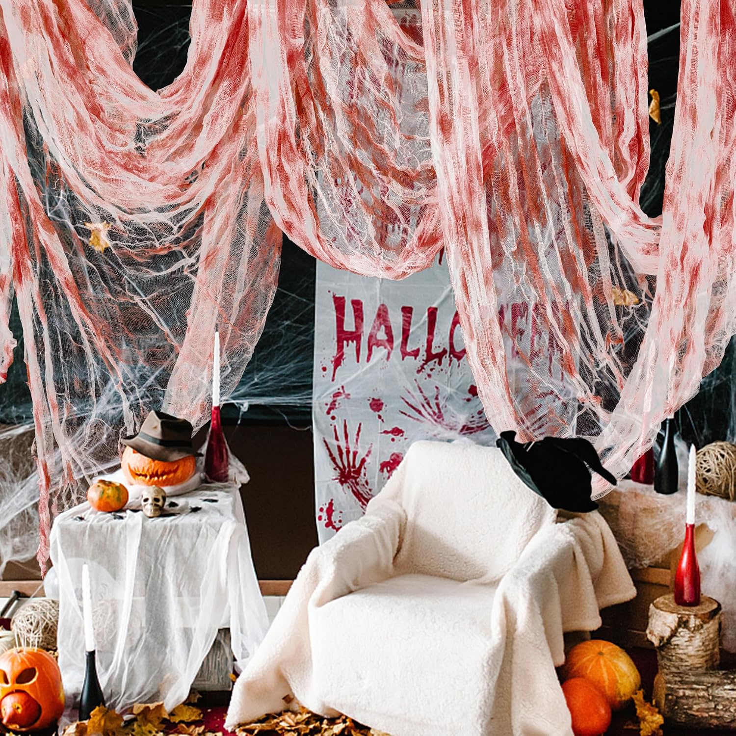 Detalle 1 de RunNico RunNico01 Halloween Creepy Cloth, Red Stretch Gauze, 400 x 85 in