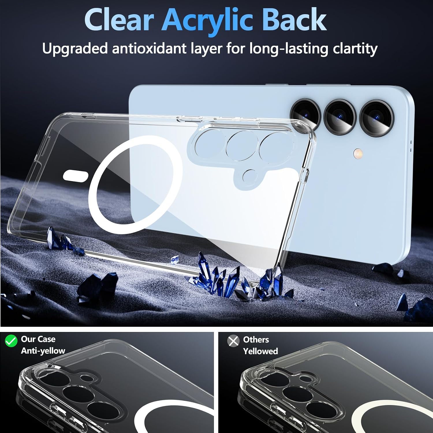 Detalle 2 de OWKEY for Samsung Galaxy S25 Case (MagSafe Compatible, Clear) with Tempered Glass Screen Protector
