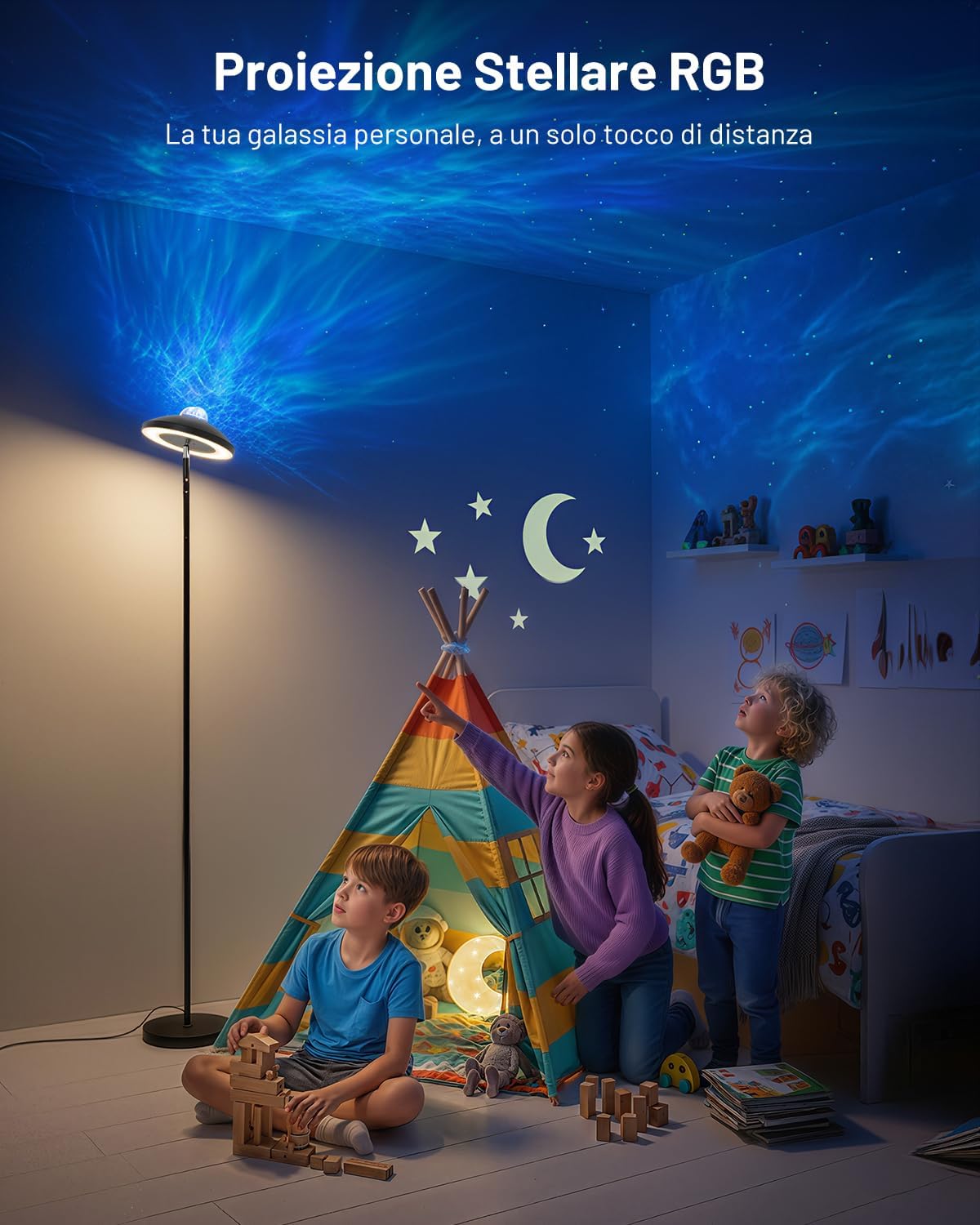 Thumbnail 3 de Lampada da Terra LED con Proiettore Stellare RGB e Telecomando – Dinoho 2-in-1, 15W, 1300LM, dimmerabile 3000K–6000K