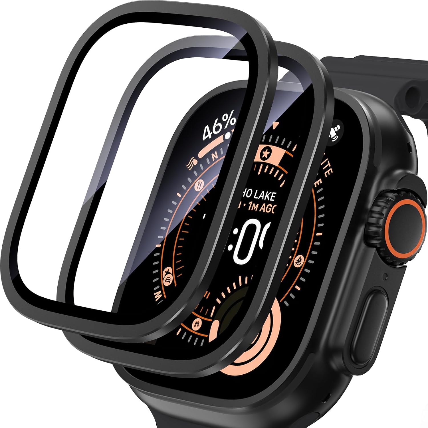 Detalle de UniqueMe 49mm Screen Protector for Apple Watch Ultra, 9H+ Glass, Black, 2-Pack