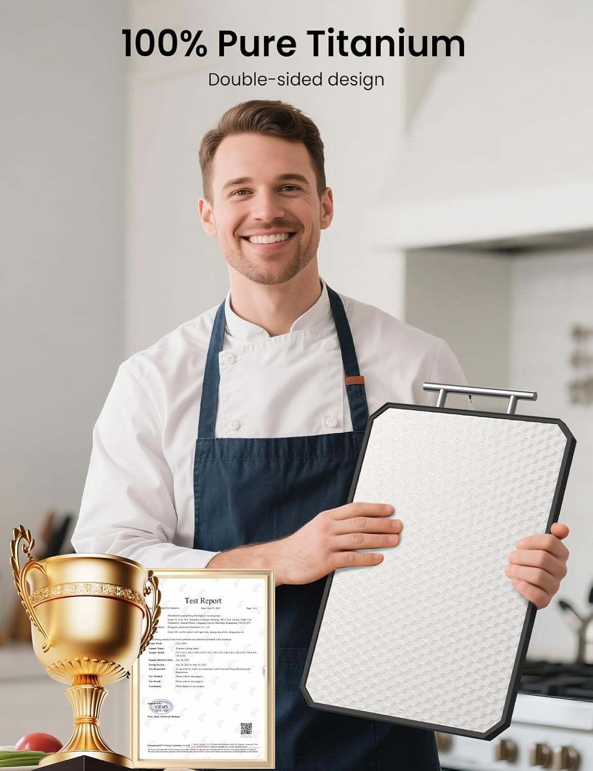 Thumbnail 6 de Callsky Titanium Chopping Board, 41.5x28x2cm – Double Sided, Anti-Scratch Titanium & Quiet Wheat Straw with Juice Groove