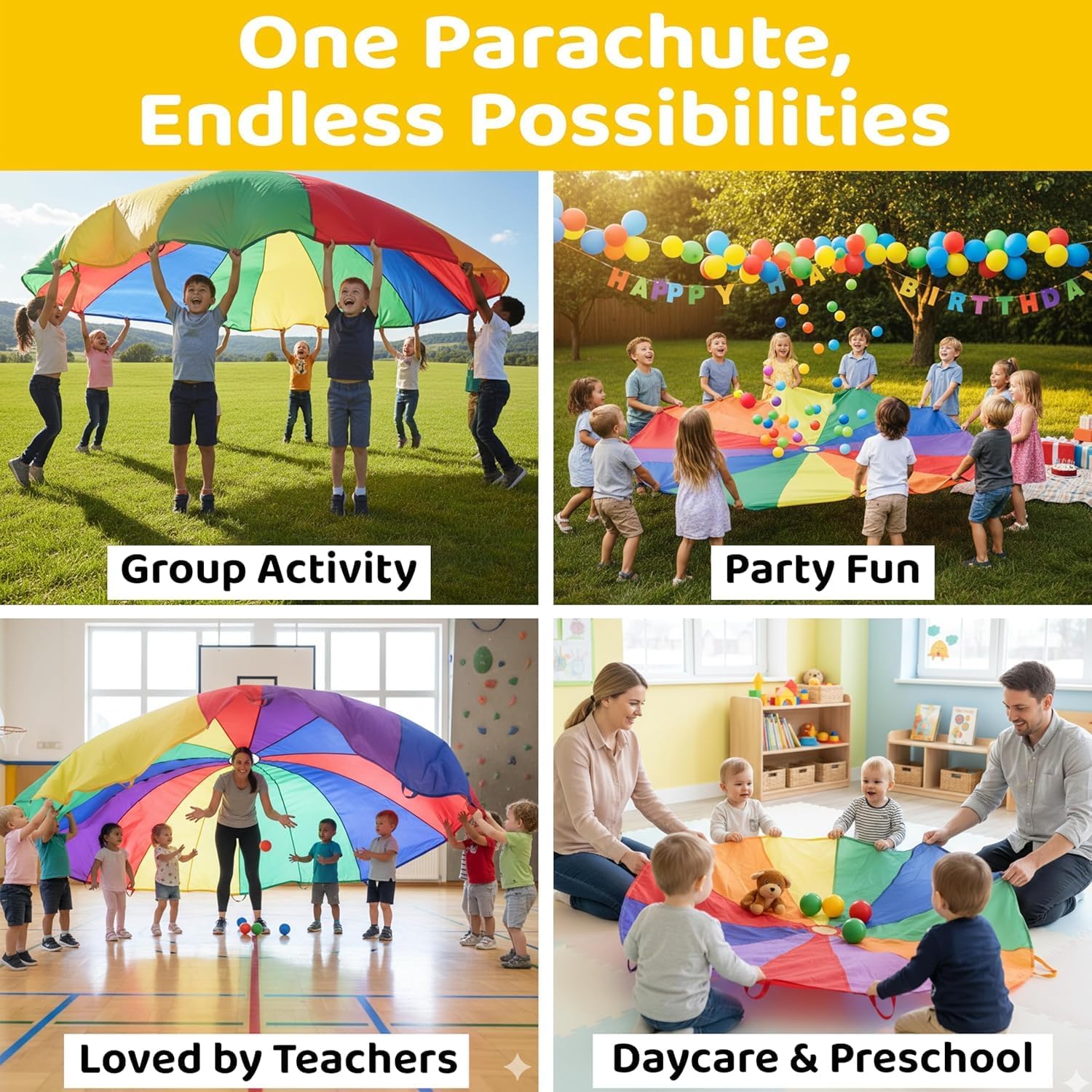 Detalle de GSi Kids Play Parachute Rainbow Parachute Toy Tent Game (6ft) for Gymnastics & Group Play