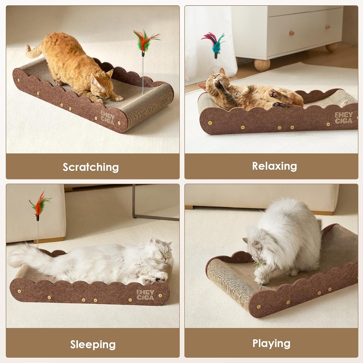 Detalle 2 de EHEYCIGA PT35SA03L 26-Inch Cardboard Cat Scratcher Bed with Toys, Brown
