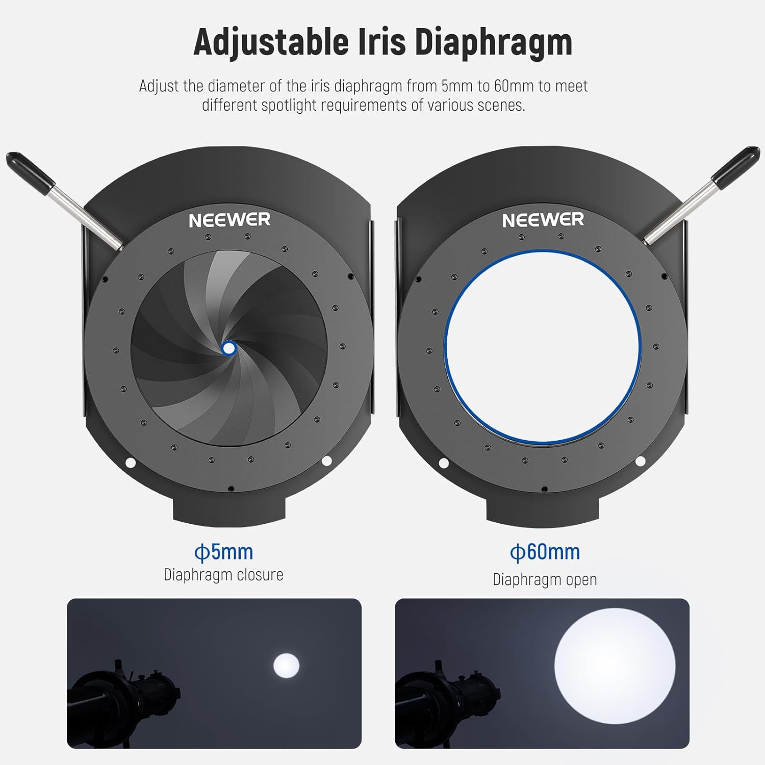 Detalle de NEEWER Spotlight Mount Iris 5–60mm