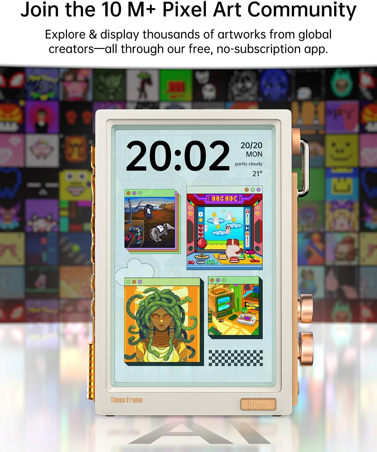 Detalle de Divoom Times Frame – Transparenter 10,1-Zoll IPS-Digitalrahmen mit WLAN, 64 GB Speicher und RGB-Drehknopf