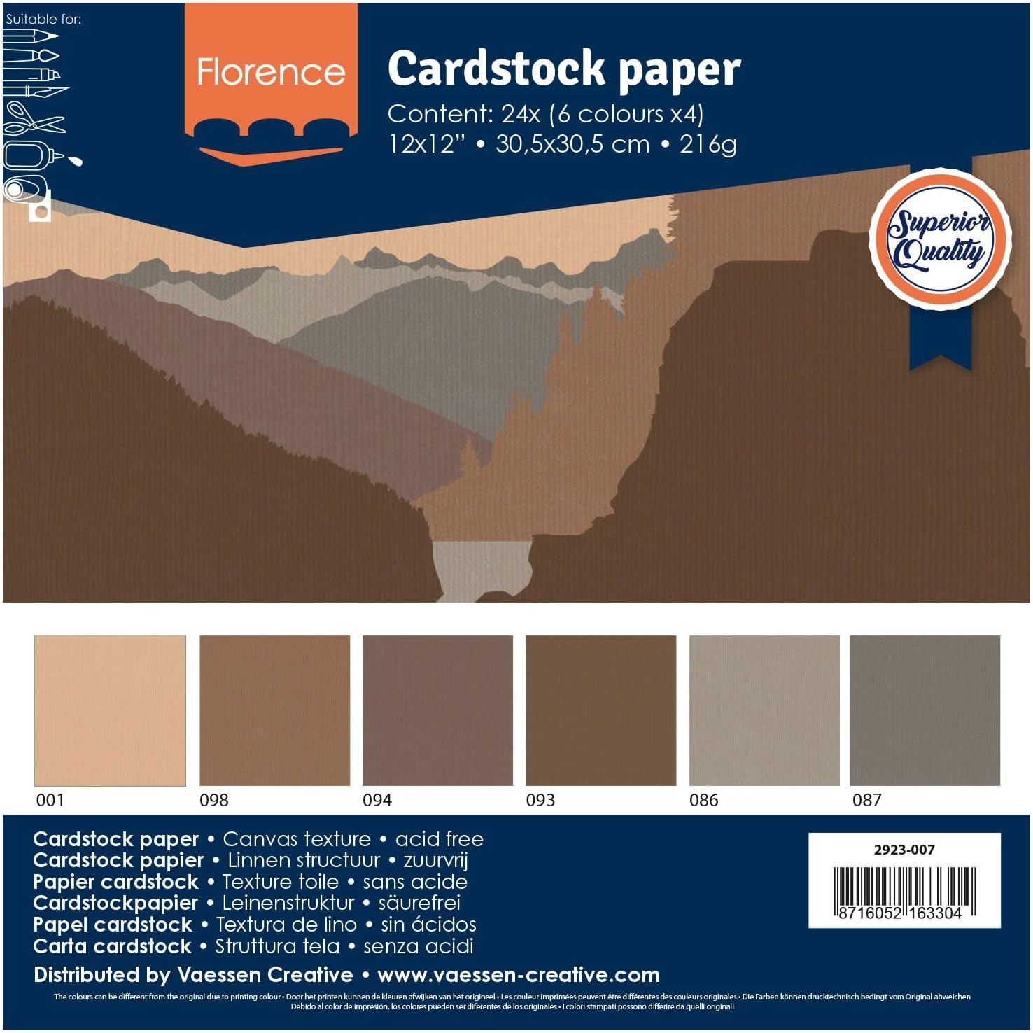 Detalle 1 de Florence Papier Cartonné Marron Rugueux 30,5 × 30,5 cm – 24 feuilles, 216 g/m²