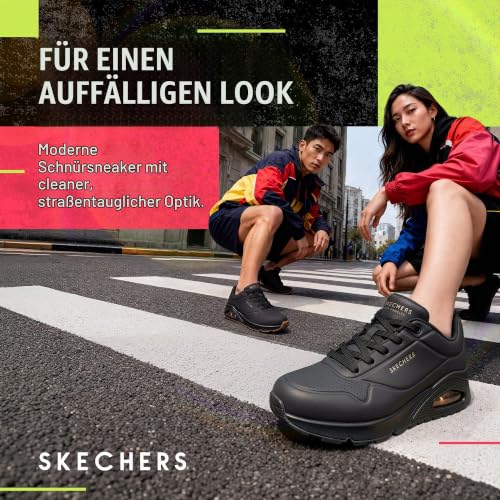 Detalle de Skechers Damen Uno Stand On Air Weit Trainer in Schwarz – Durabuck Mesh, Weitpassform