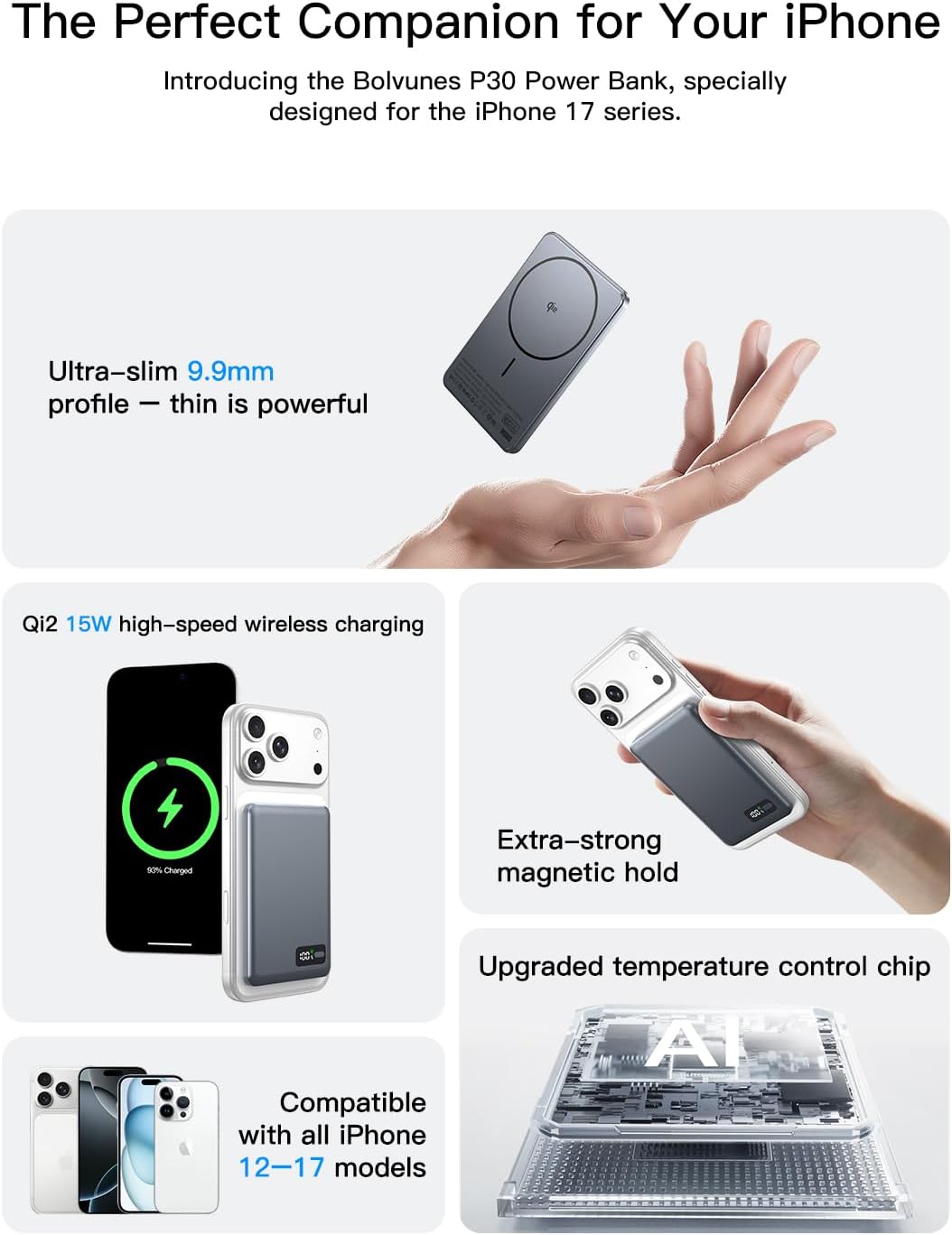 Thumbnail 6 de Bolvunes MagSafe Qi2 power bank (5000mAh) – slim 15W wireless charging with Type-C