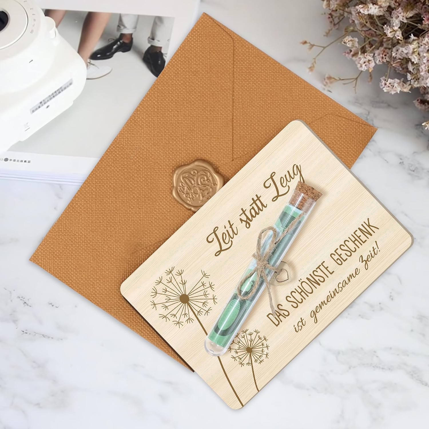 Detalle de Dreaku Konfirmation Geschenk-Set: Geldgeschenke-Verpackung mit Reagenzglas und Holzkarte