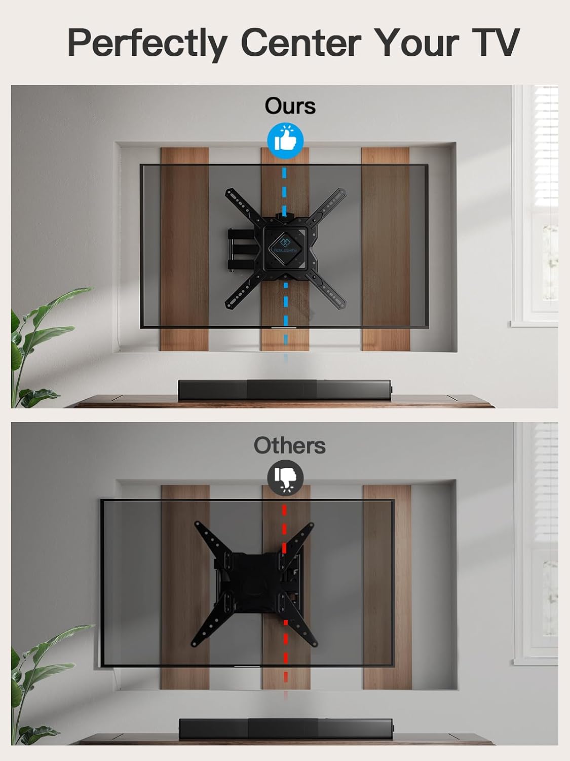 Detalle 2 de PERLESMITH Full Motion TV Wall Mount (27–60 in) for Flat & Curved TVs — Single Stud, VESA up to 400x400mm