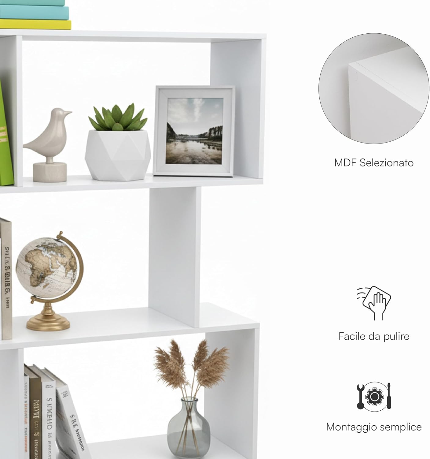 Thumbnail 4 de Baroni Home Libreria verticale in zig zag 24x70x159 cm con 5 ripiani bianco