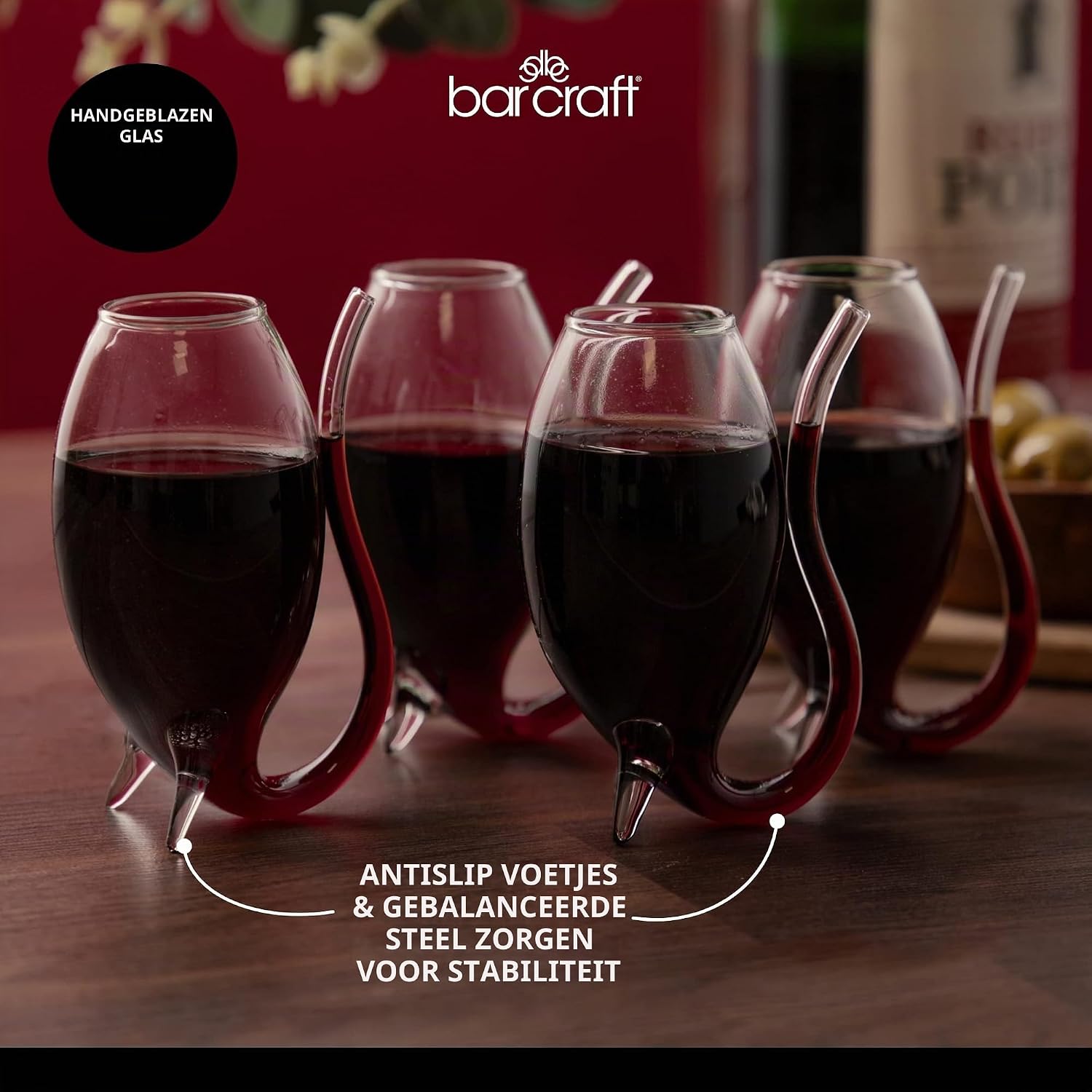 Thumbnail 4 de BarCraft portglazenset, 4 mondgeblazen glazen van 90 ml met drinkbuis