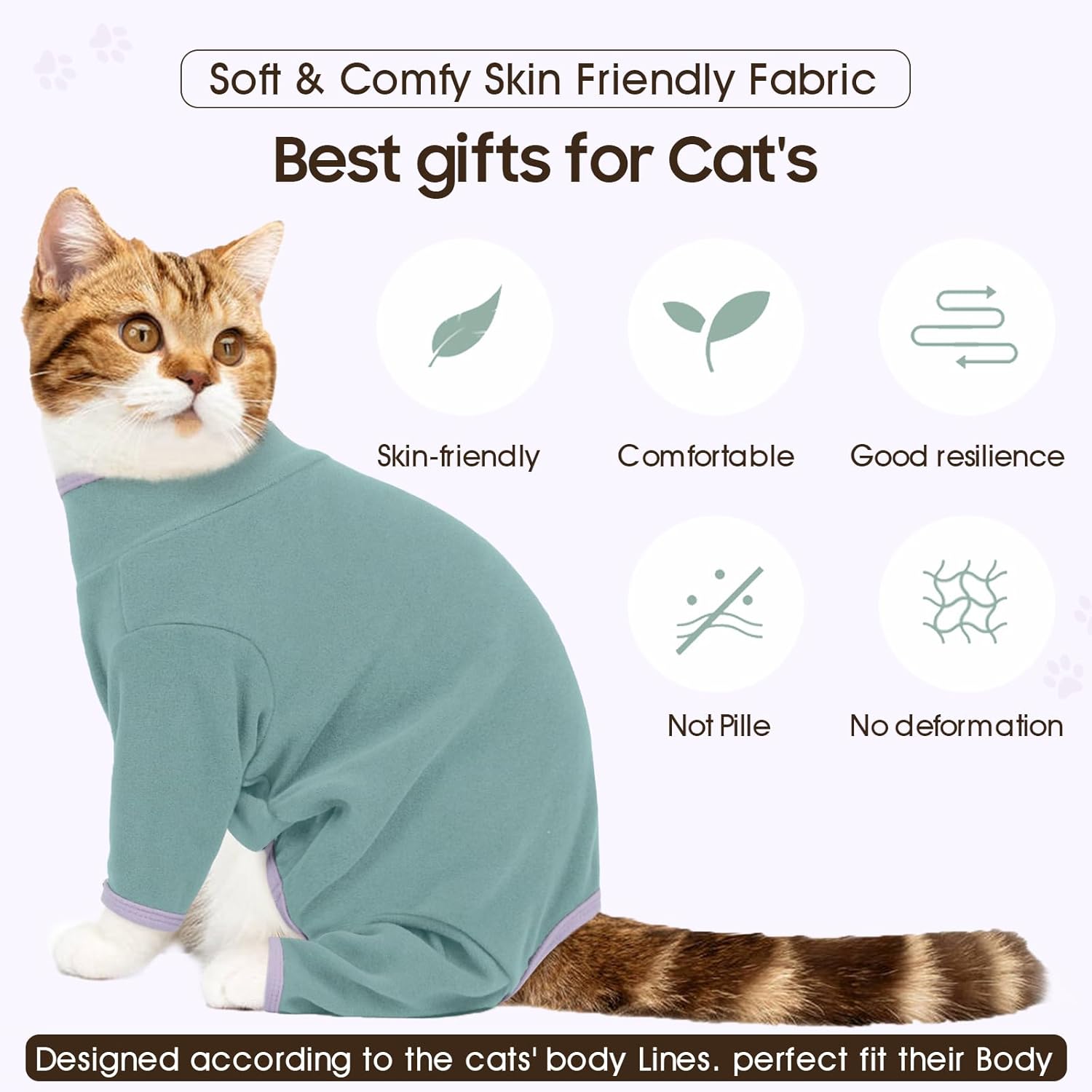 Thumbnail 6 de OUOBOB Sphynx Cat Recovery Suit – Soft anti-licking bodysuit for post-surgery protection (Green, 2XL)