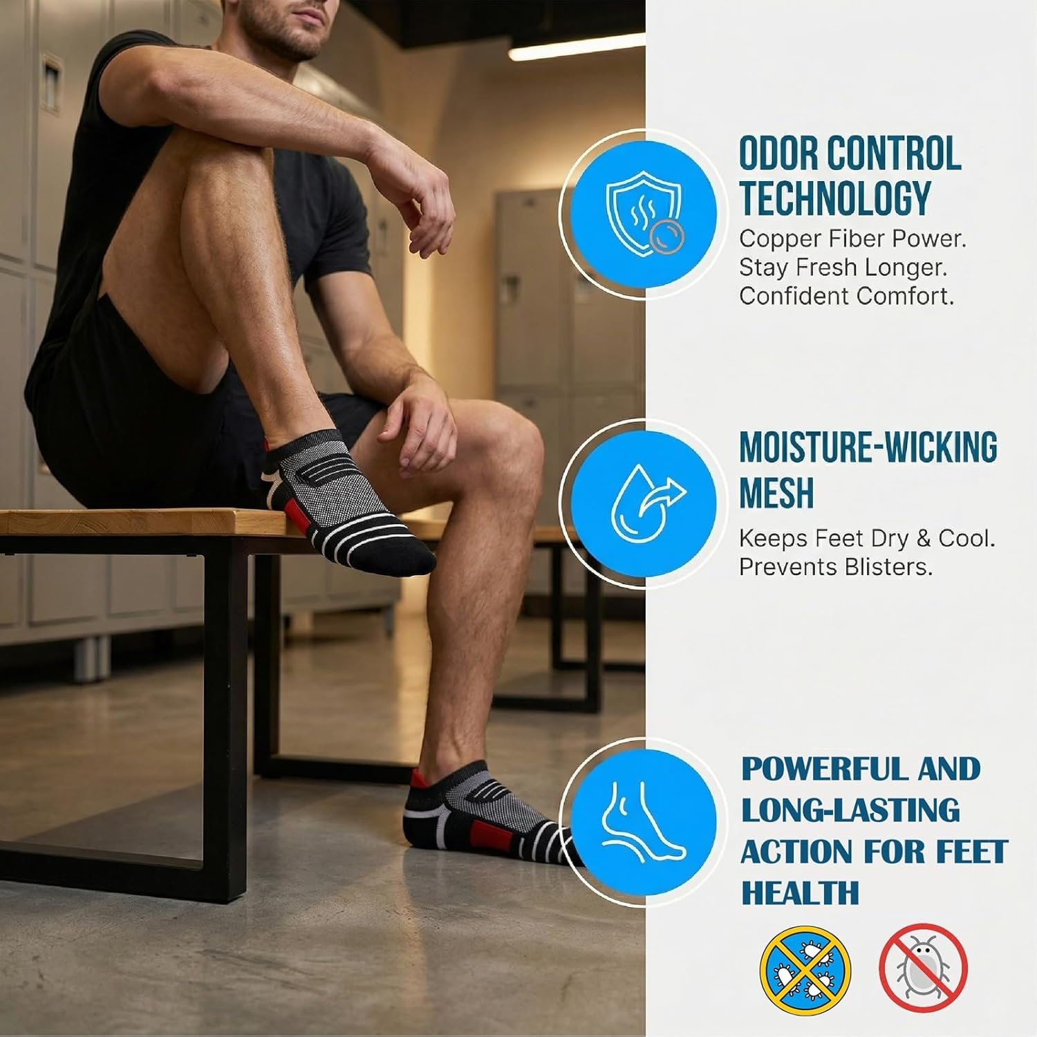Thumbnail 2 de Kodal Copper Cushioned Athletic Ankle Socks (5 Pairs) – Low Cut Training Socks with Arch Compression