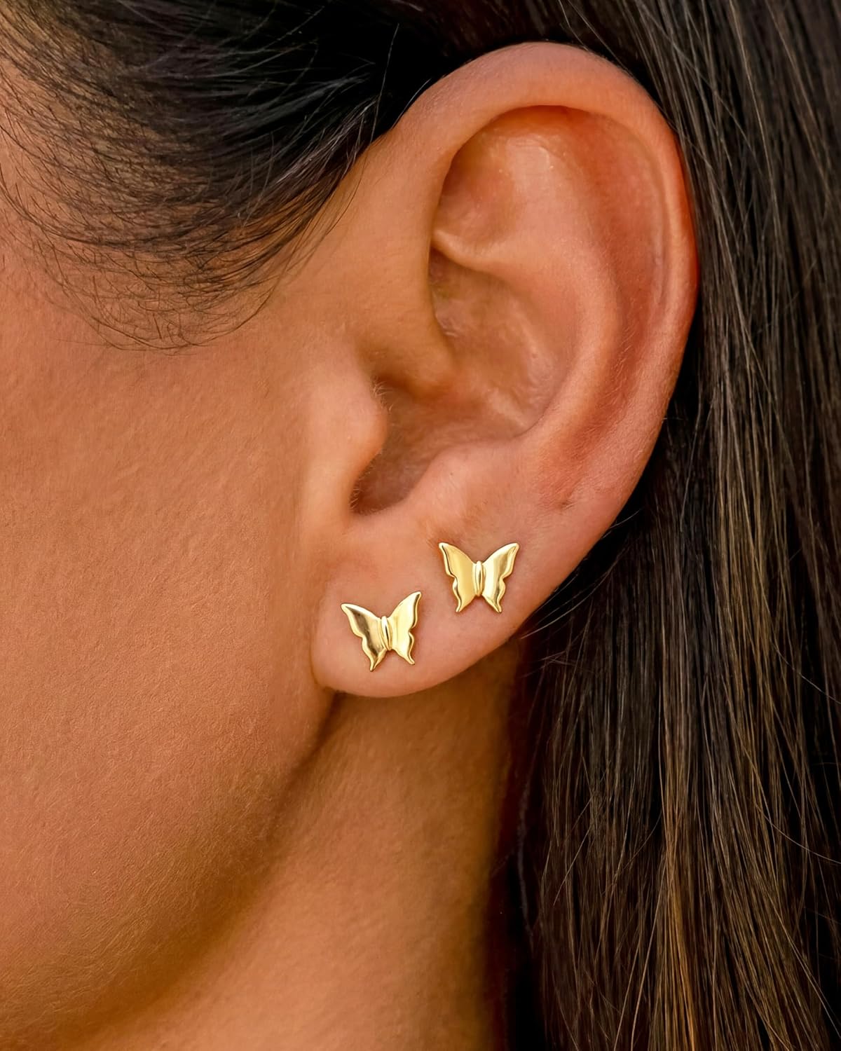 Detalle de MUMREUES Ohrringe Gold 14 Karat Vergoldet – Schmetterling, hypoallergen, wasserfest