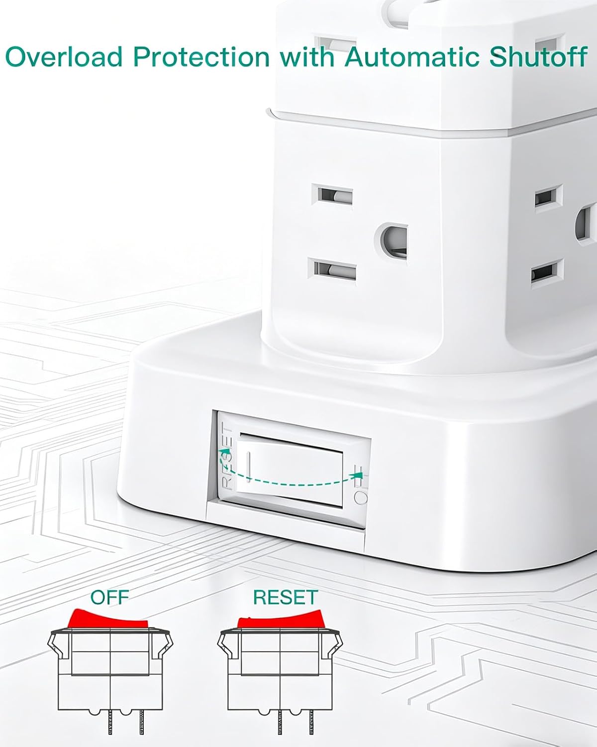 Thumbnail 6 de Mifaso Power Strip Tower with 12 AC Outlets, 4 USB Ports and Flat Plug