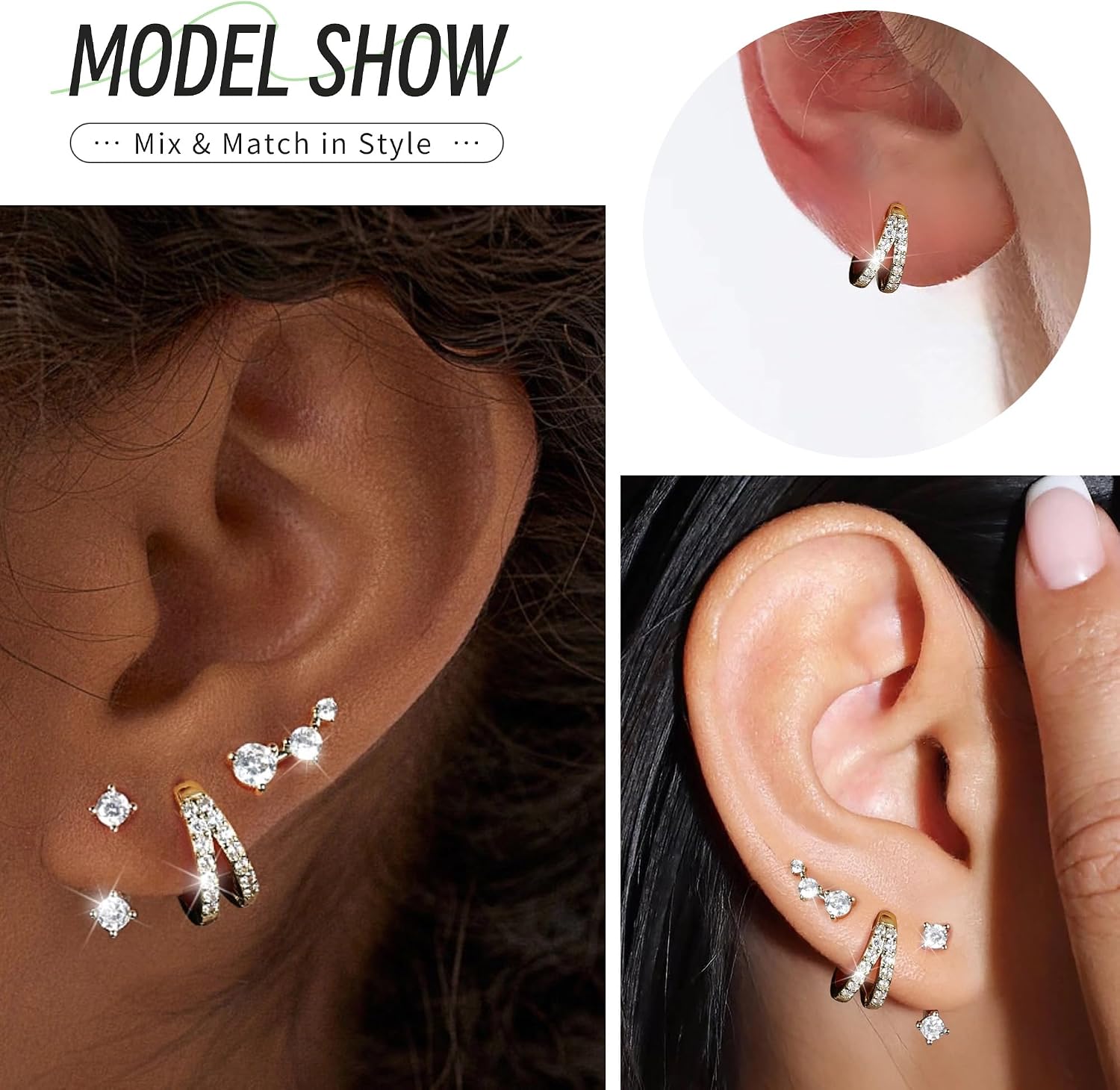 Thumbnail 3 de MACACHII 3-Pair Sterling Silver & 14K Gold Plated Earrings Set for Women