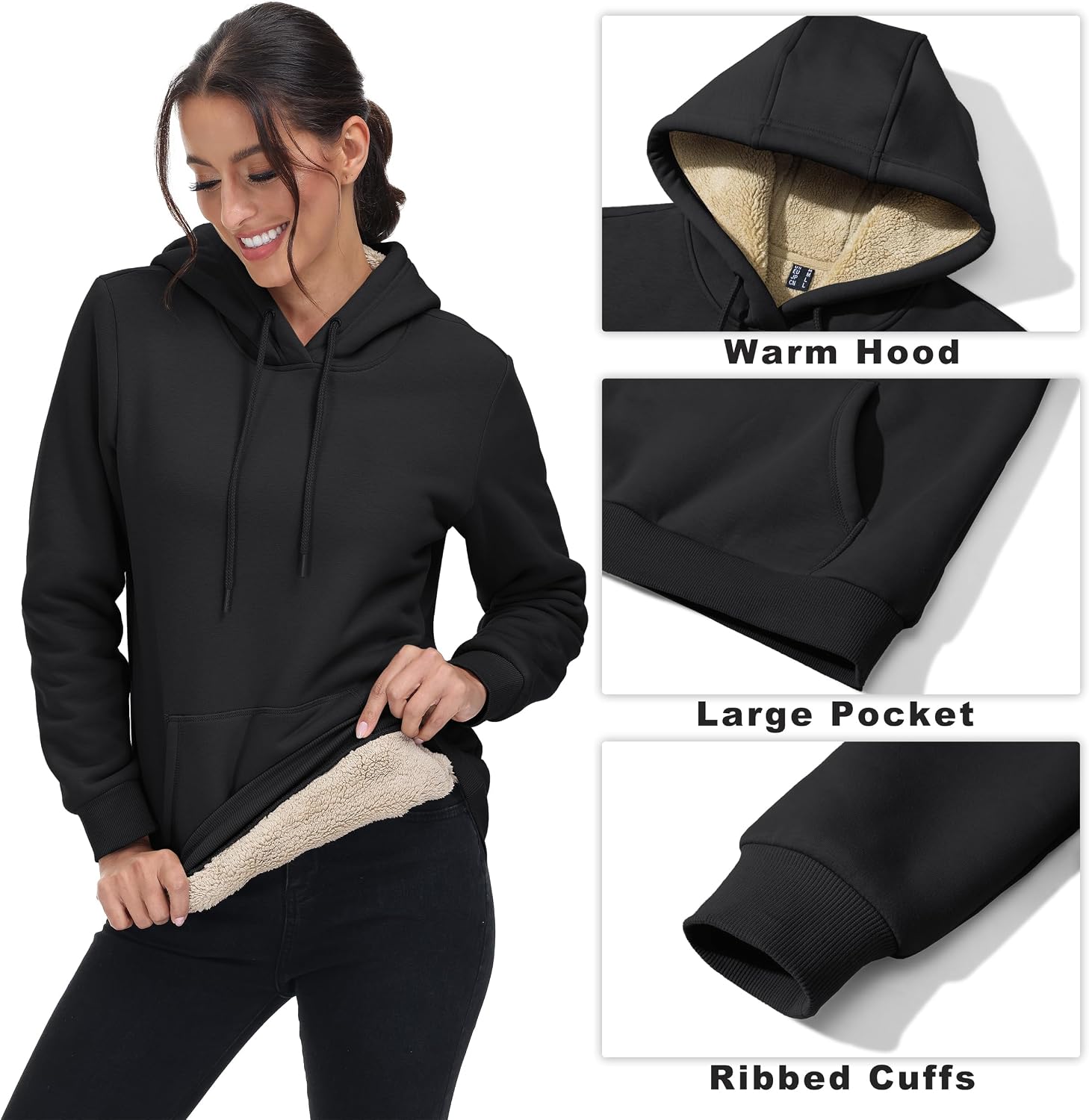 Detalle 2 de TACVASEN Women's Sherpa-Lined Fleece Hoodie with Kangaroo Pocket
