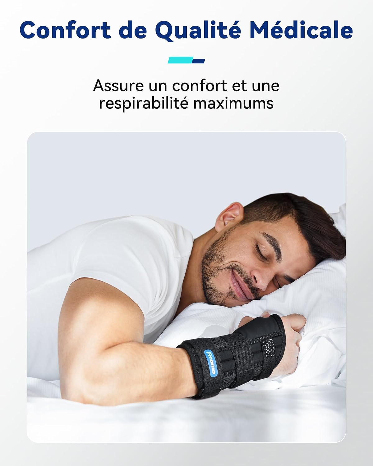 Detalle 2 de Fitomo Orthese Poignet Gauche avec 3 Éclisses Métalliques — Réglable et Douce pour le Pouce