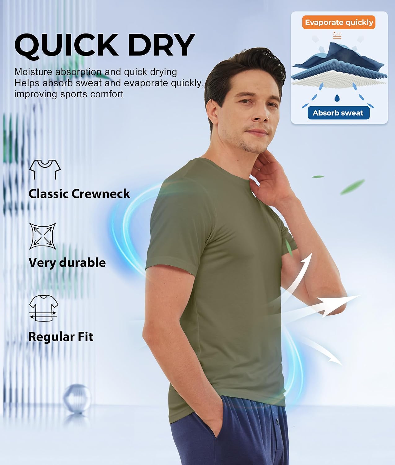 Detalle de BAMBOO COOL Men's Crew Neck Undershirts – Moisture-Wicking Bamboo-Polyester (Pack of 3 or 6)