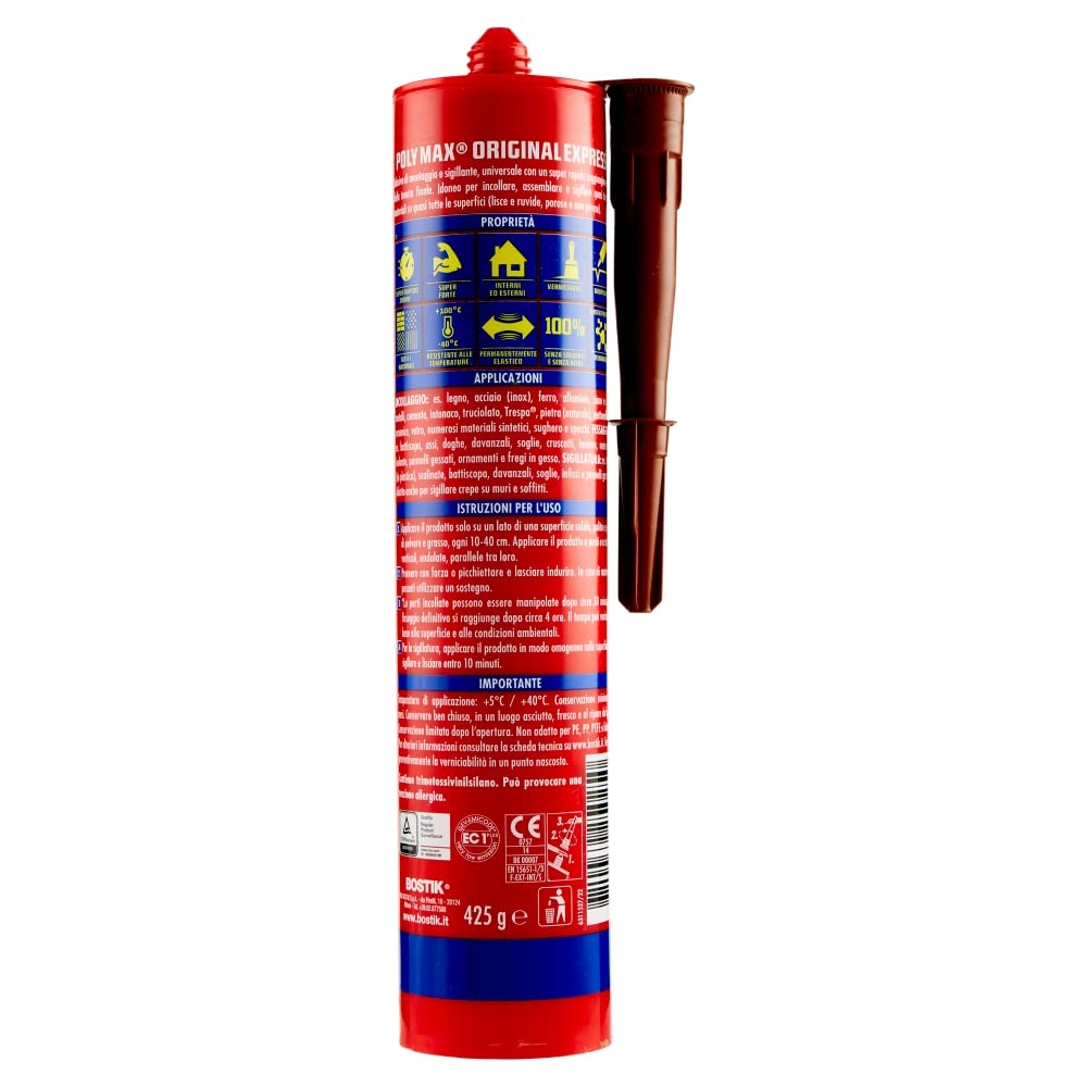 Detalle 2 de Bostik Poly Max Original Express: Colla di Montaggio e Sigillante Universale Super Rapido e Super Forte – Terracotta, 425 g
