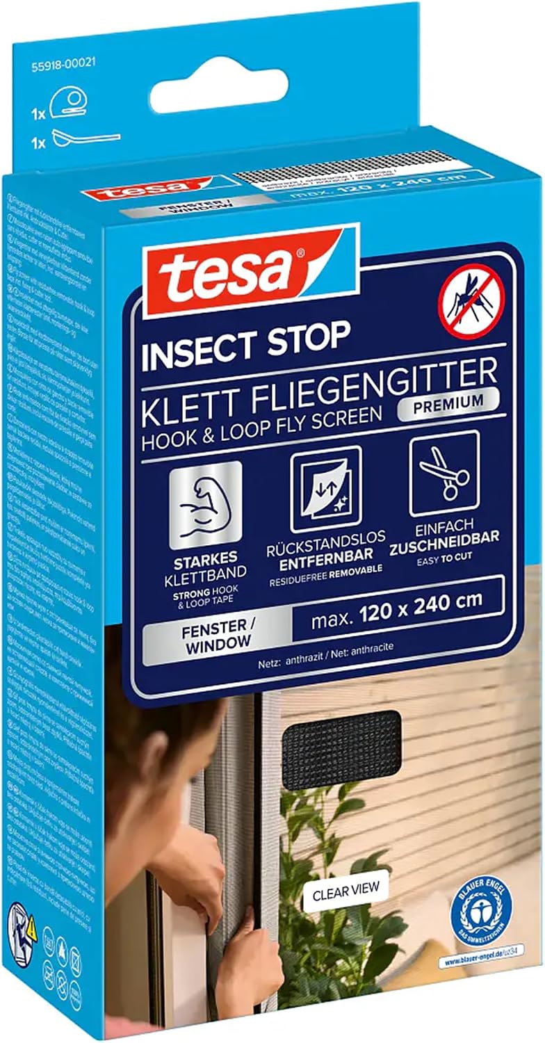 Thumbnail 1 de tesa INSECT STOP Klett Fliegengitter Premium für Fenster, 120 × 240 cm in Anthrazit