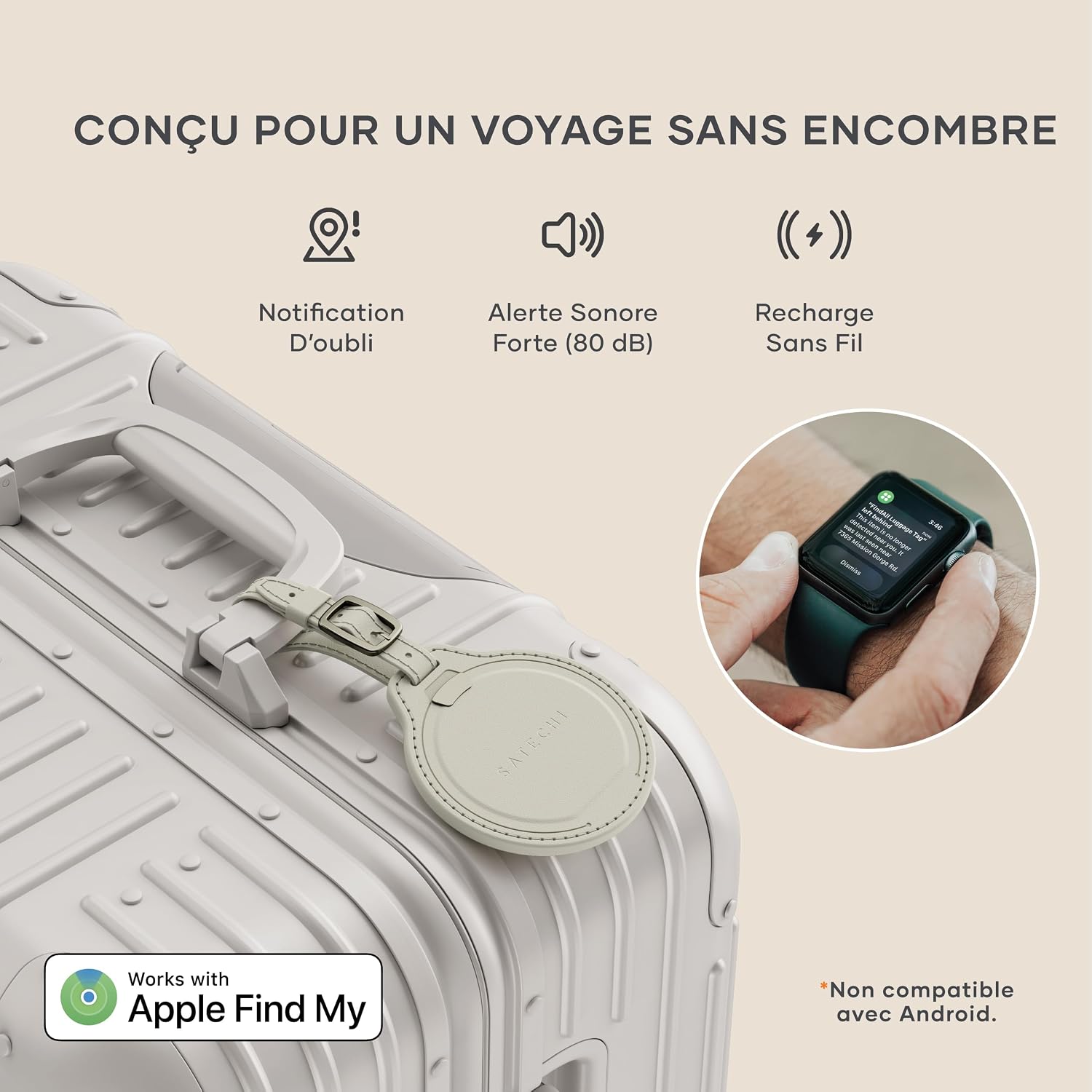 Detalle 2 de SATECHI FindAll Traceur GPS pour bagage avec Apple Find My, recharge sans fil (beige)