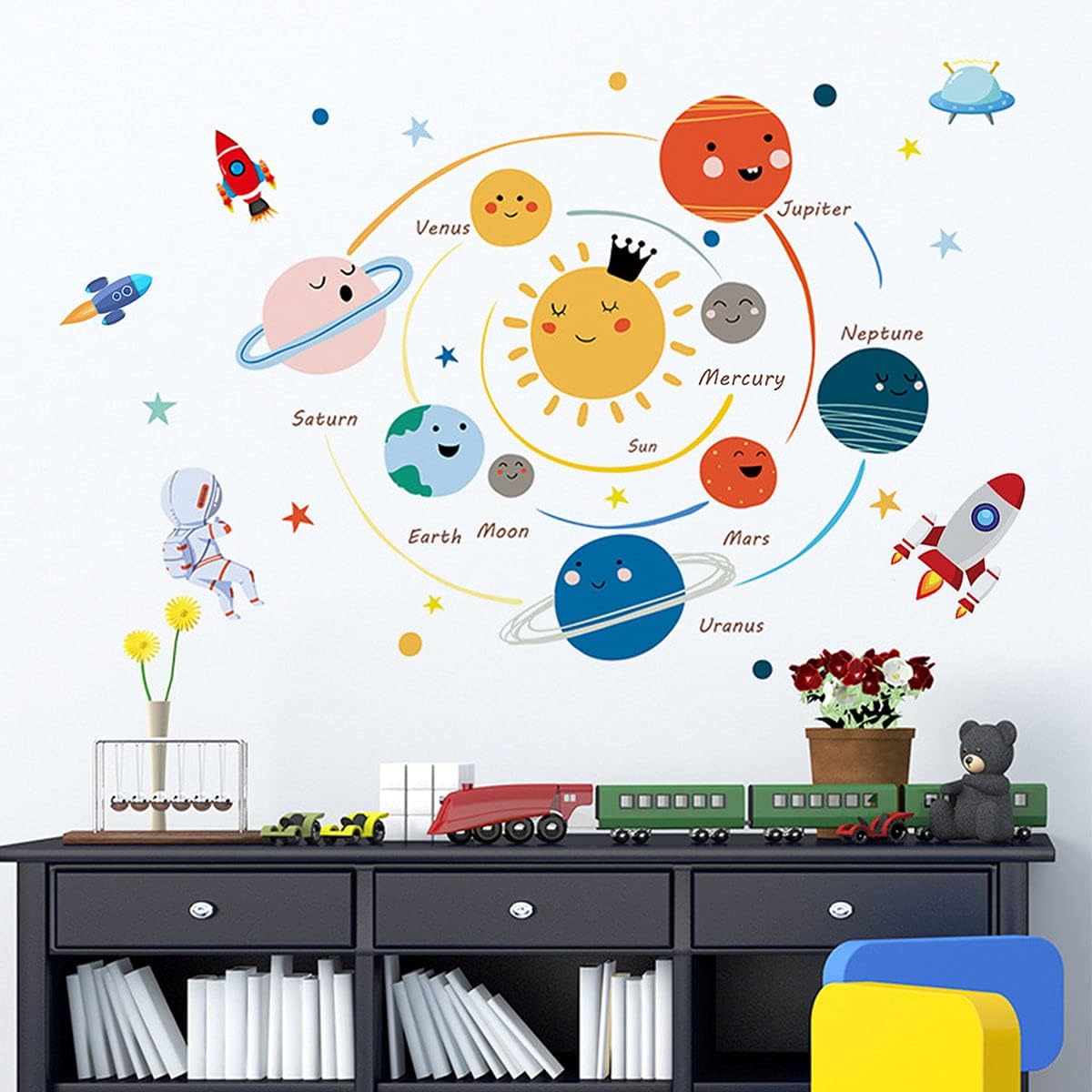 Thumbnail 1 de Sroko Planet Space Kids Wall Stickers, 90 x 30 cm Reusable Vinyl Decals