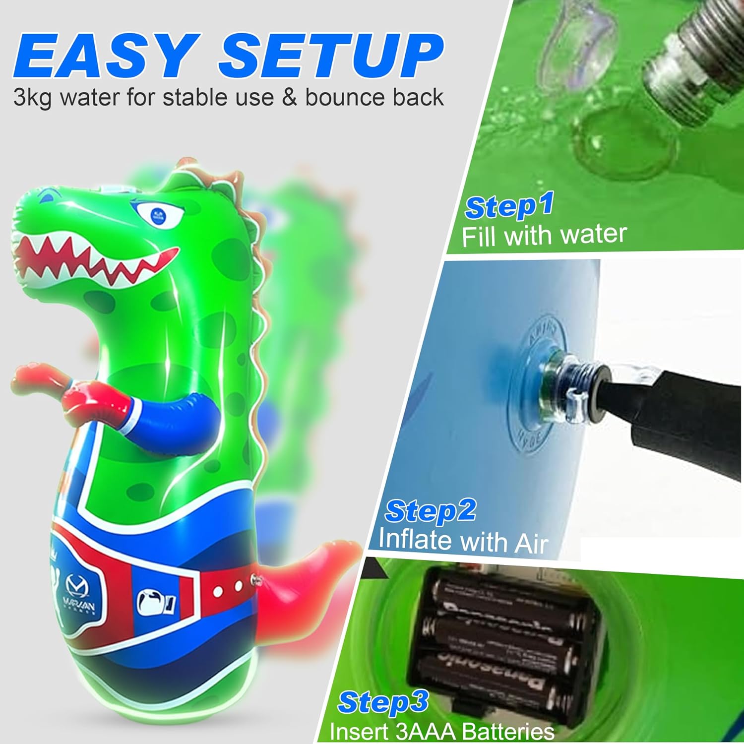 Thumbnail 2 de Marwan Sports Punch Light & Roar Dinosaur Bop Bag 47"