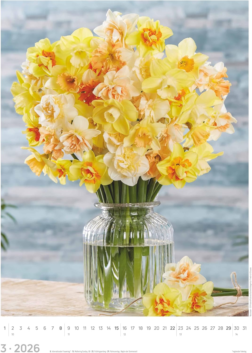 Detalle de Alpha Edition Blumen-Kalender 2026 – A3-Wandkalender mit Feiertagen (Flowers)